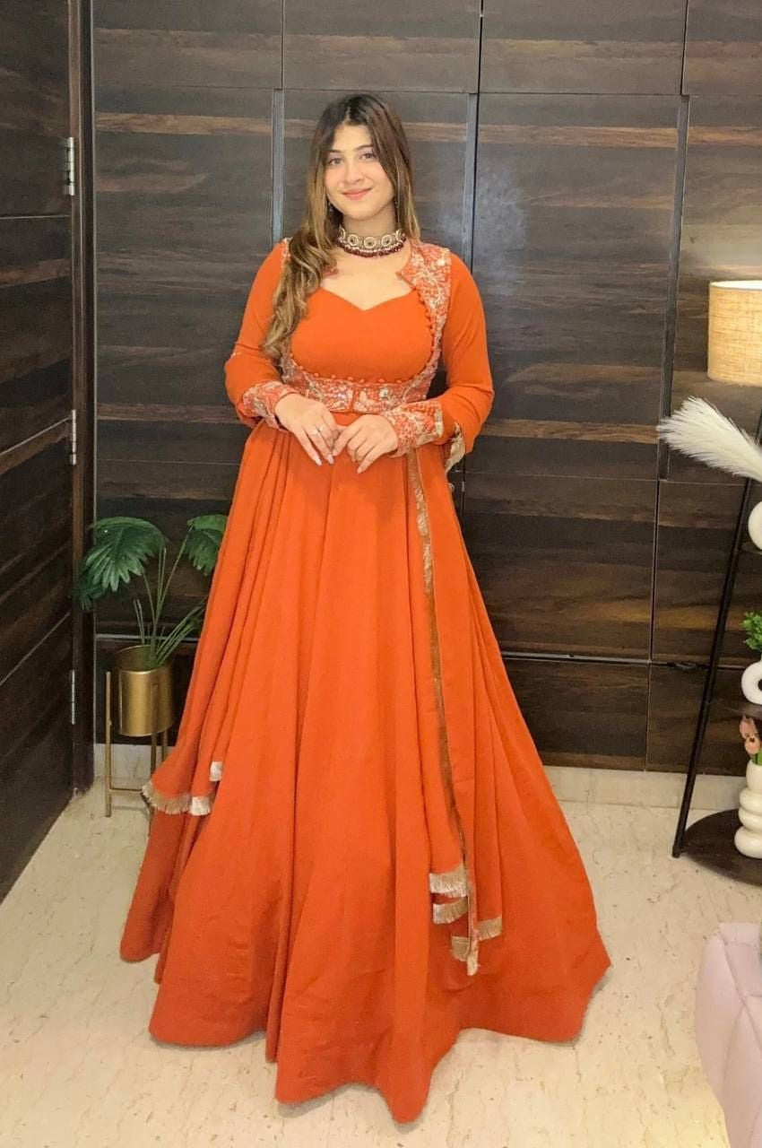 anarkali dress with long jacket Rose gold anarkali with jacket