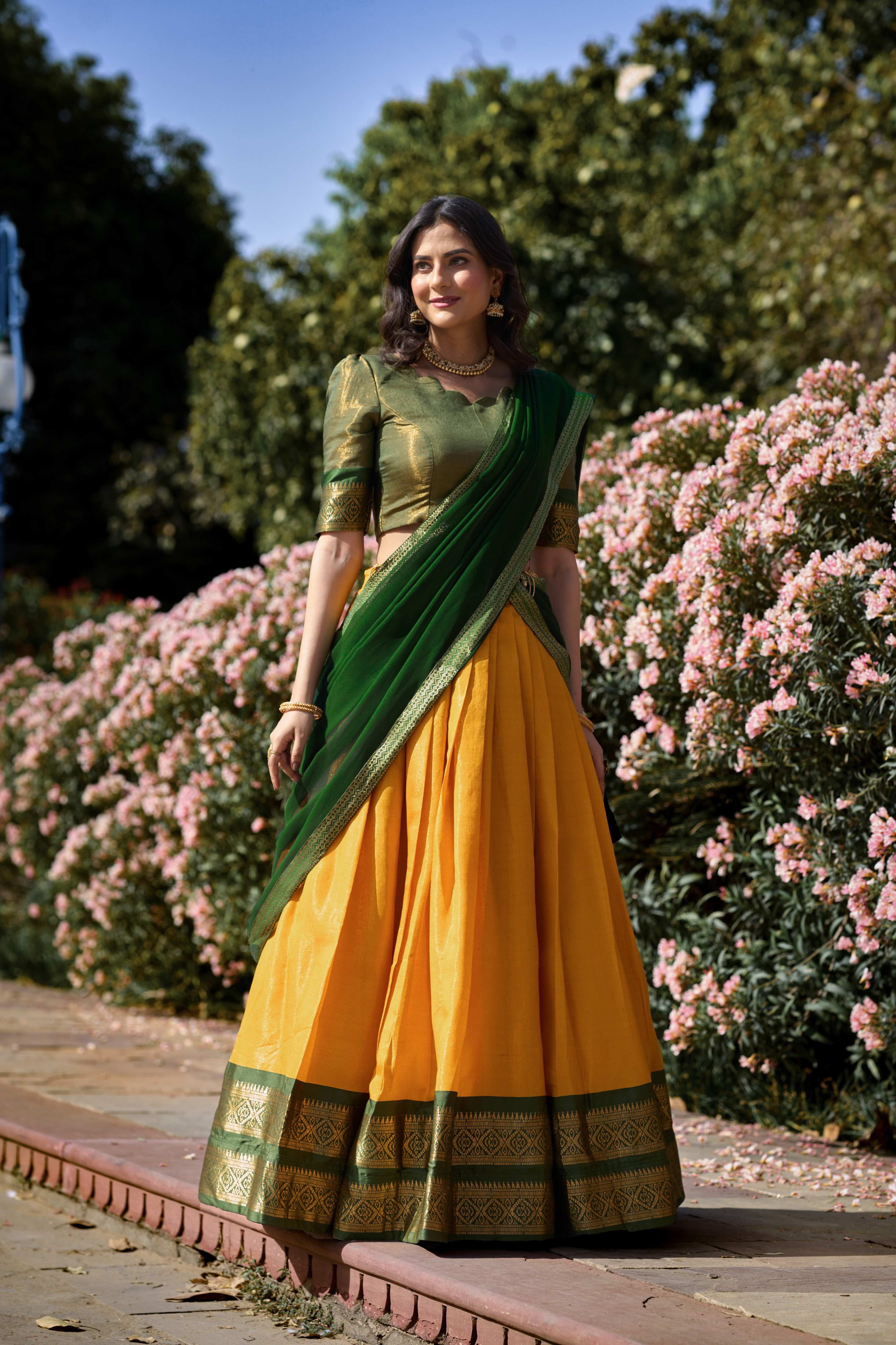 Yellow Color Zari Weaving Work Kanchipuram Haldi Lehenga Choli Yellow Color Zari Weaving Work Kanchipuram Haldi Lehenga Choli