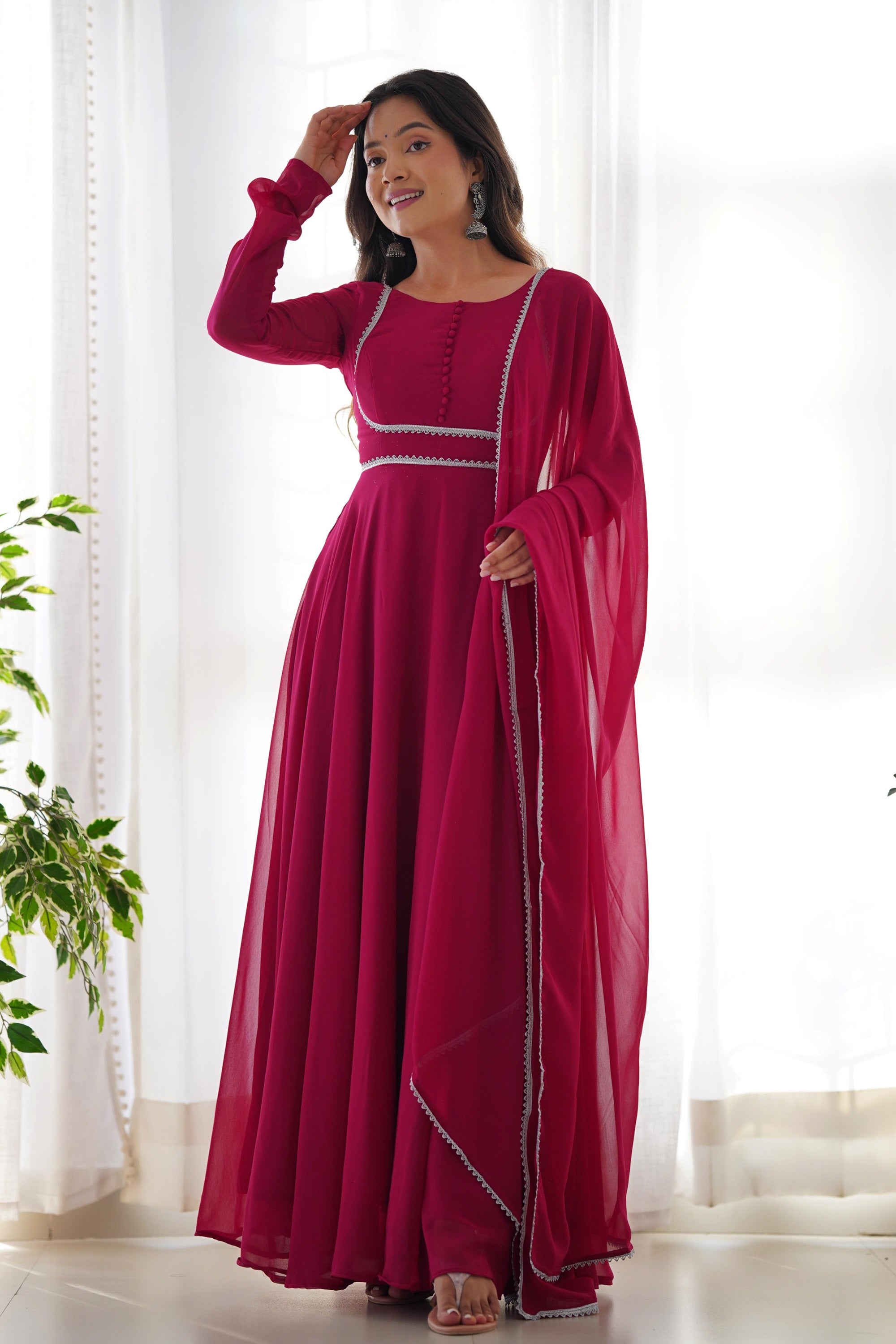 Upgrade Your Wardrobe with the Exquisite Wine Color Designer Yoke Neck Upgrade Your Wardrobe with the Exquisite Wine Color Designer Yoke Neck
