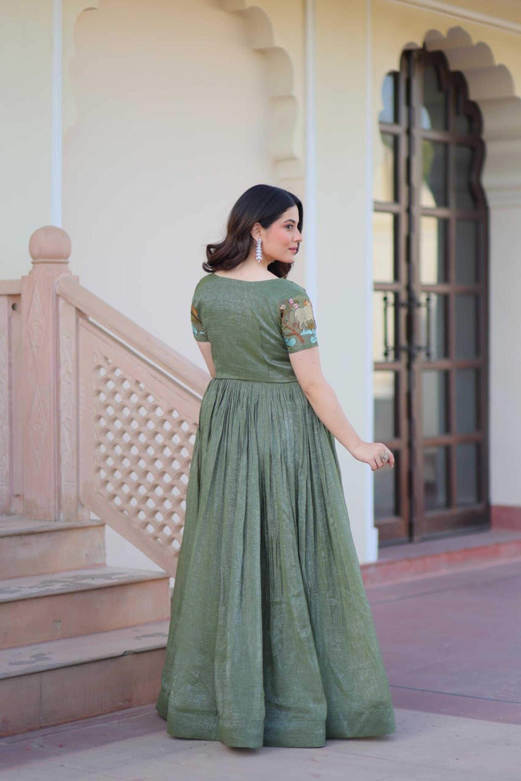 Metal Green Jacket Style South Indian Gown Set Metal Green Jacket Style South Indian Gown Set