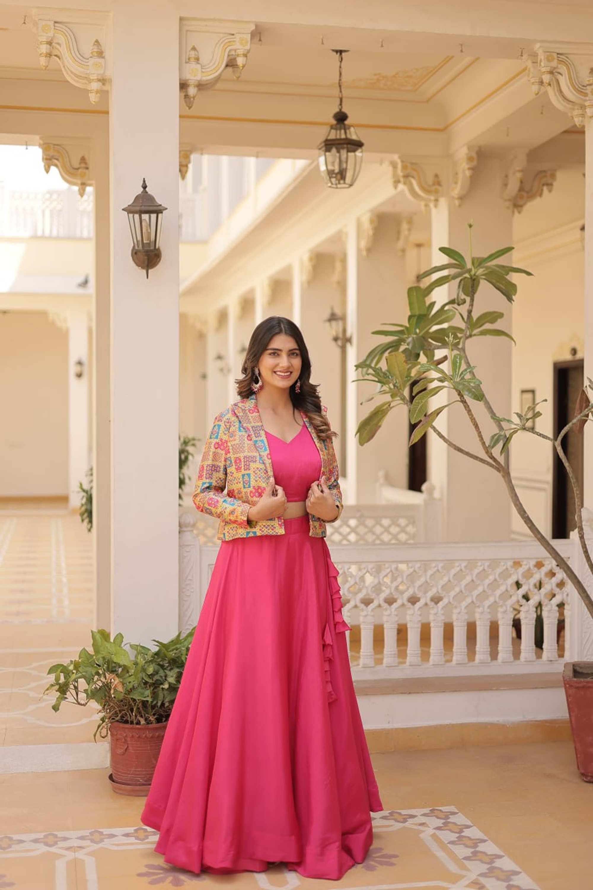 Dazzling Pink Color Premium Readymade Jacket Lehenga Choli Set
