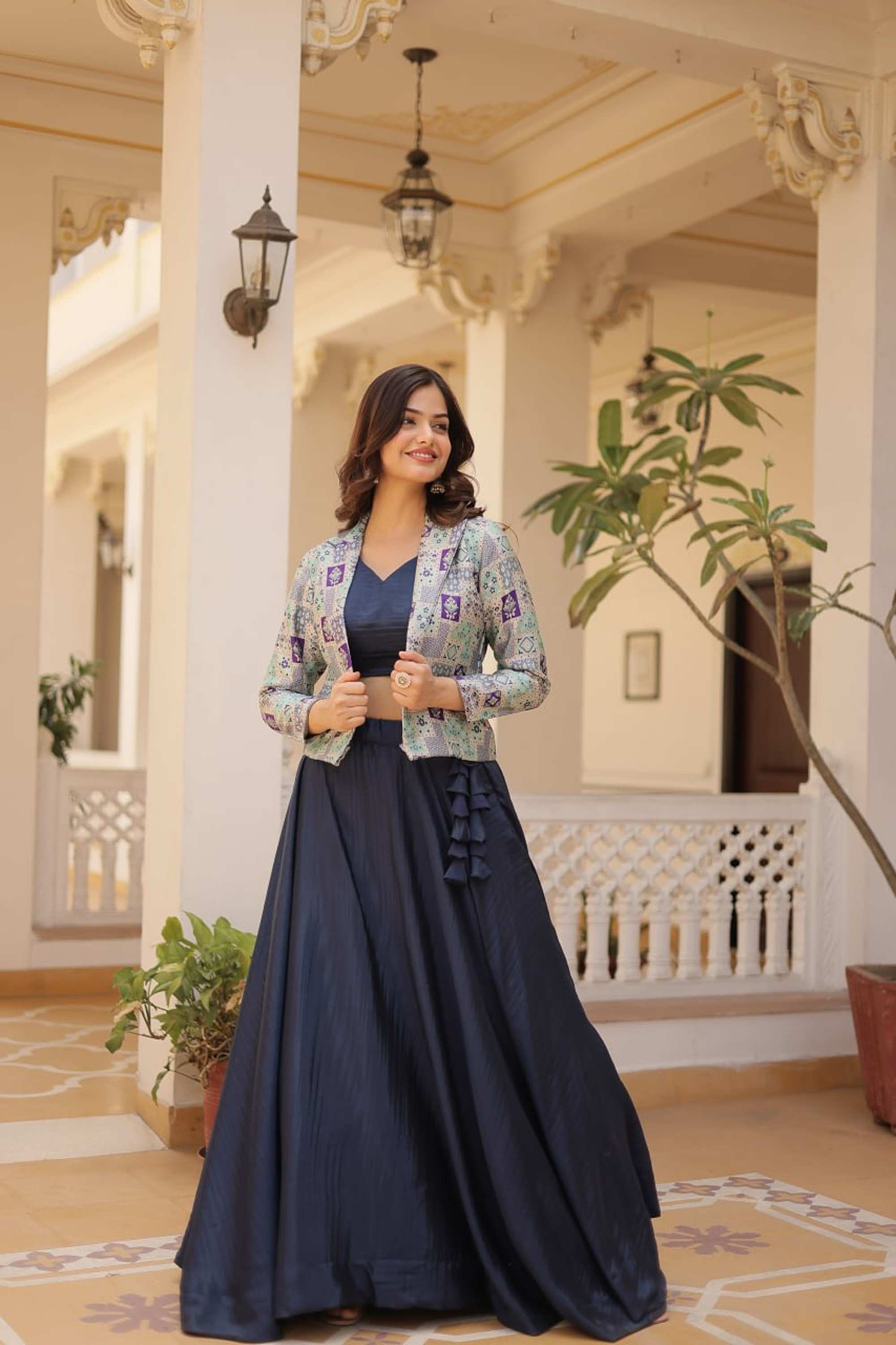 Exquisite Blue Color Premium Readymade Jacket Lehenga Choli Set