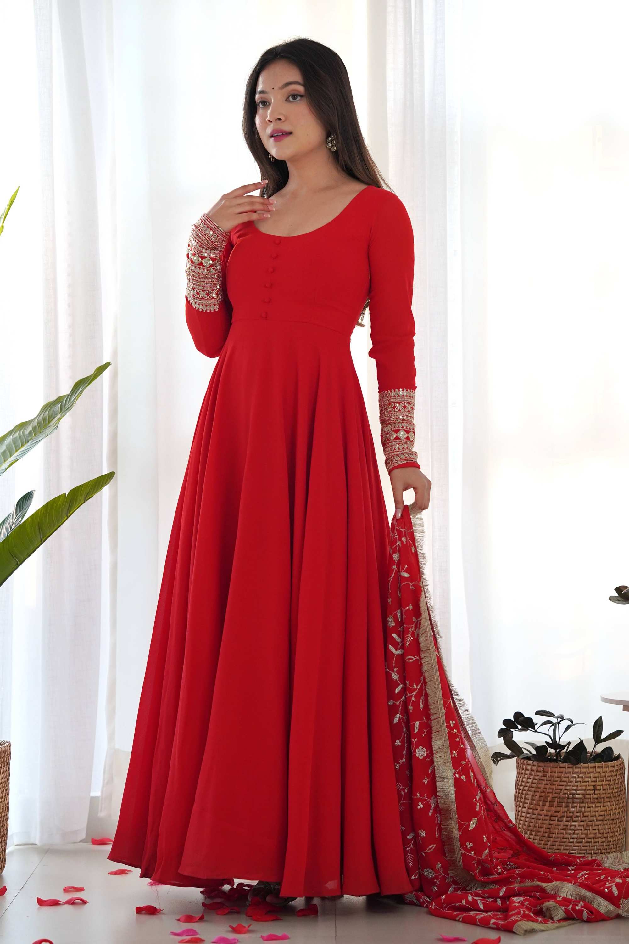 red georgette dress JunaLuv Red Georgette Tier Dress Ruffleberry