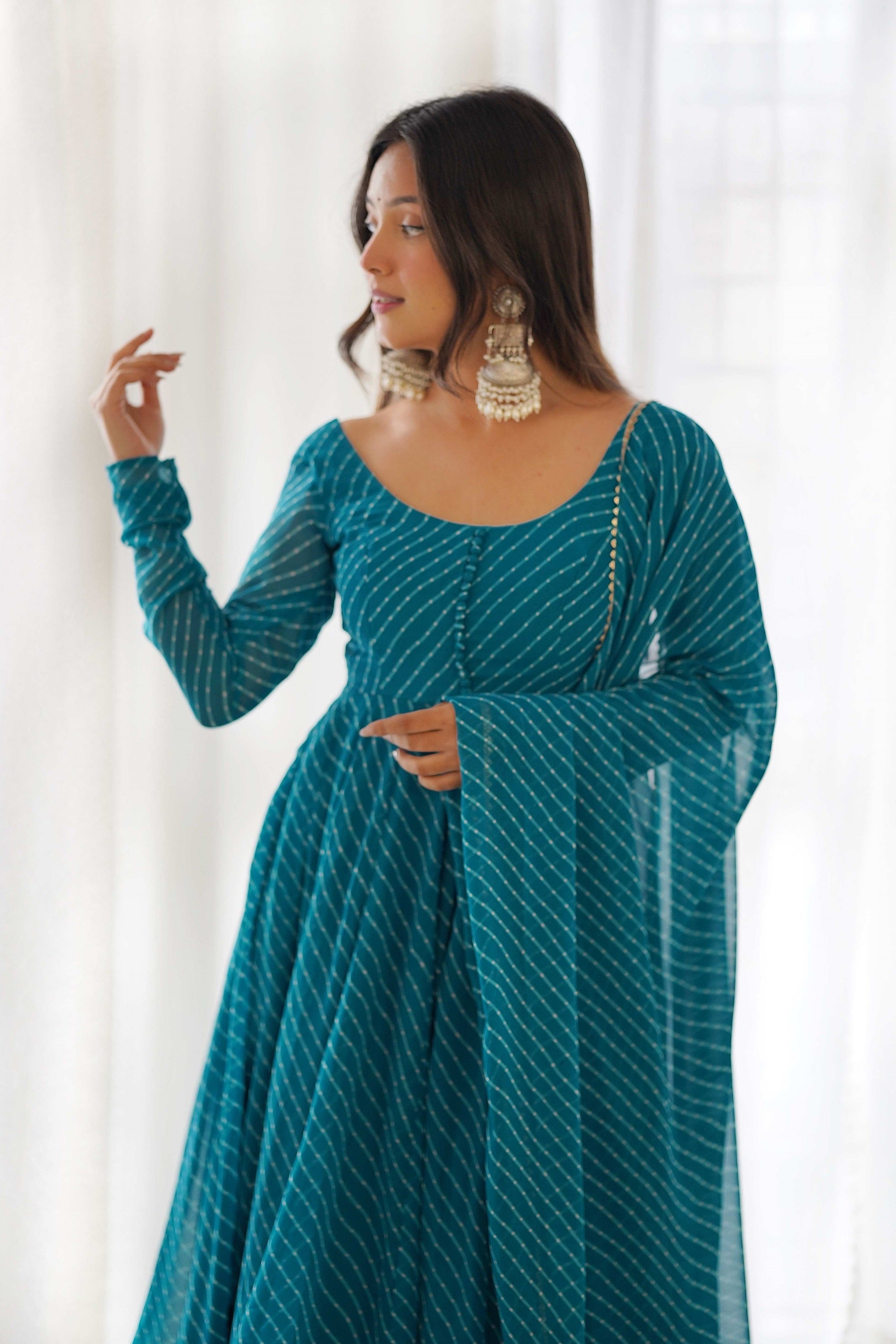 Alluring Rama Lehriya Anarkali Suit Sophisticated Charm Alluring Rama Lehriya Anarkali Suit Sophisticated Charm