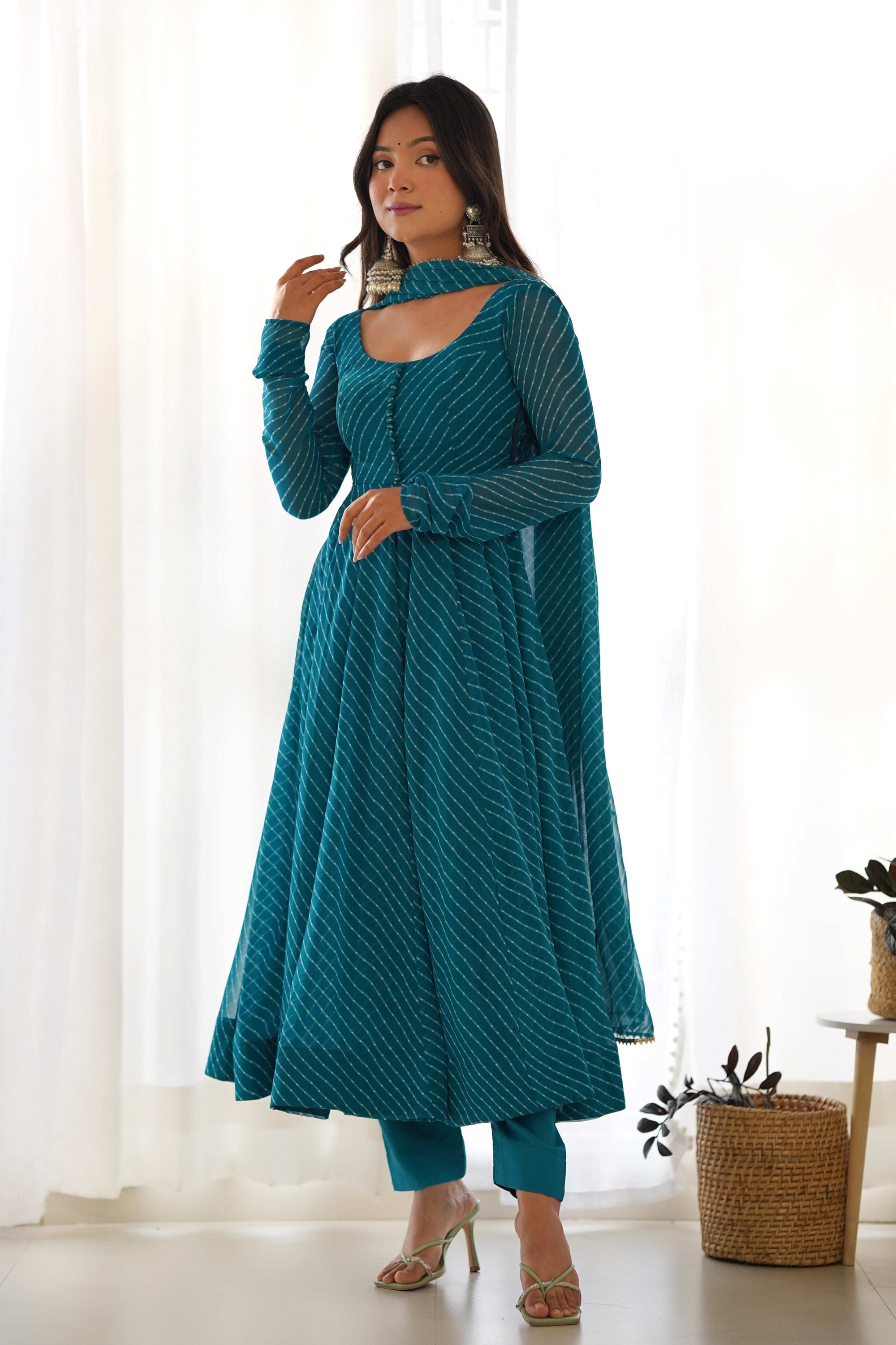 Alluring Rama Lehriya Anarkali Suit Sophisticated Charm Alluring Rama Lehriya Anarkali Suit Sophisticated Charm
