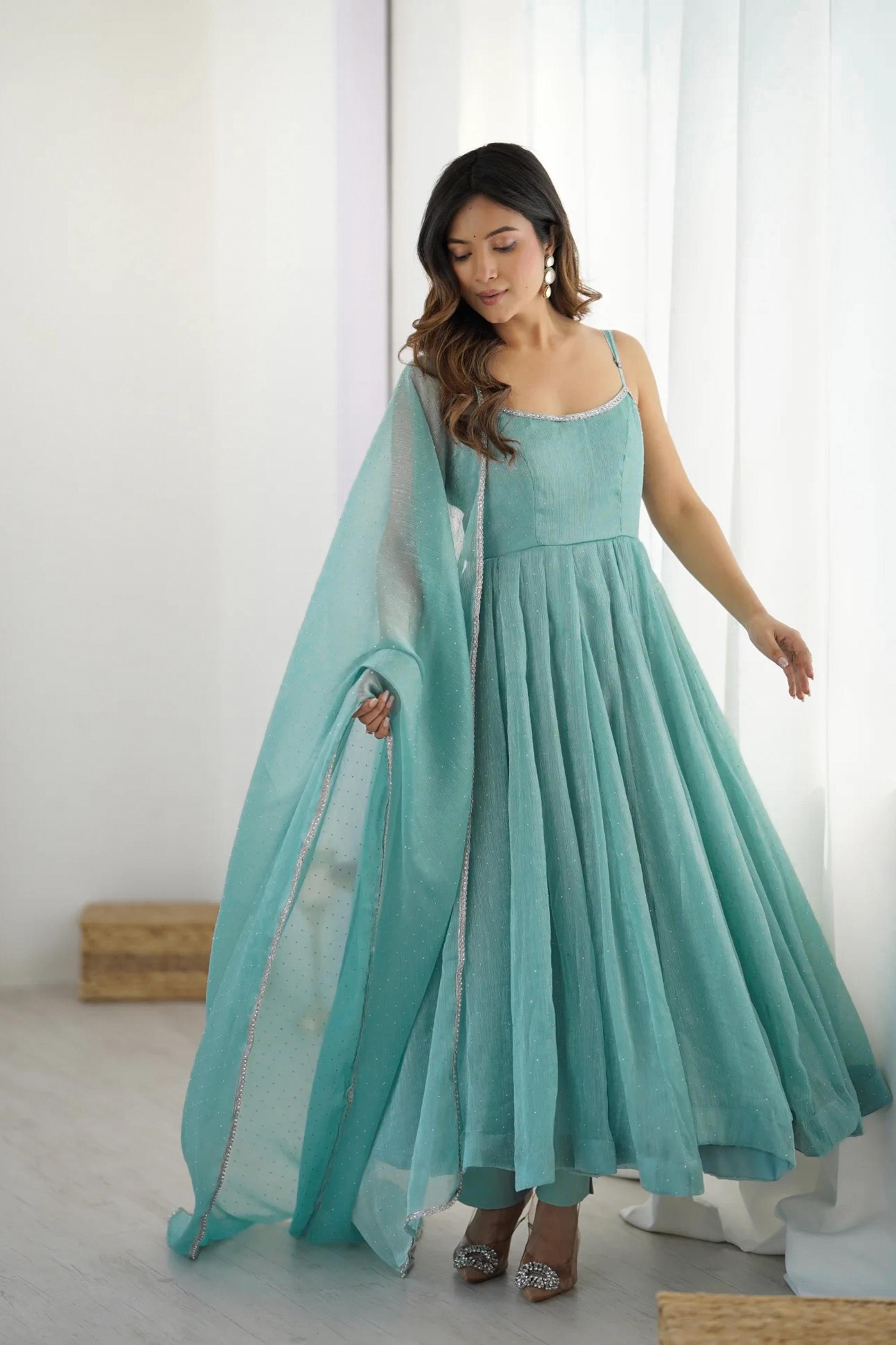 baby blue anarkali dress Light Blue Georgette Embroidered A Line Anarkali Suit