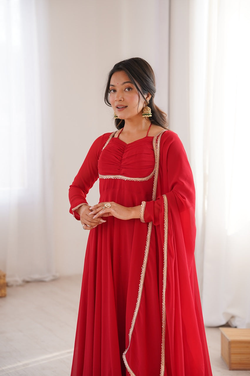 Red Pure Blooming Georgette Anarkali Gown Red / XL-42 Red Pure Blooming Georgette Anarkali Gown Red / XL-42