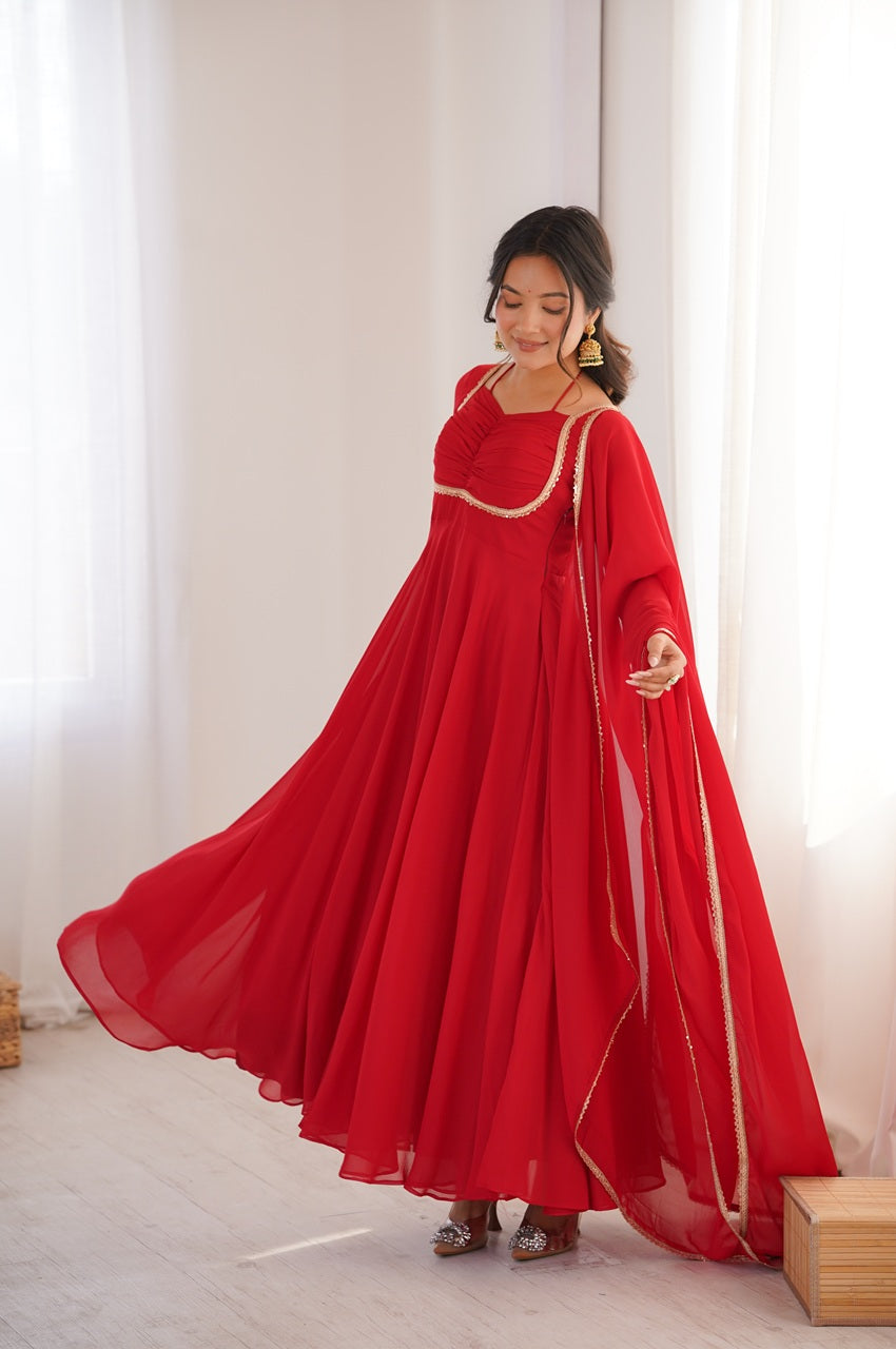 Red Pure Blooming Georgette Anarkali Gown Red / XL-42