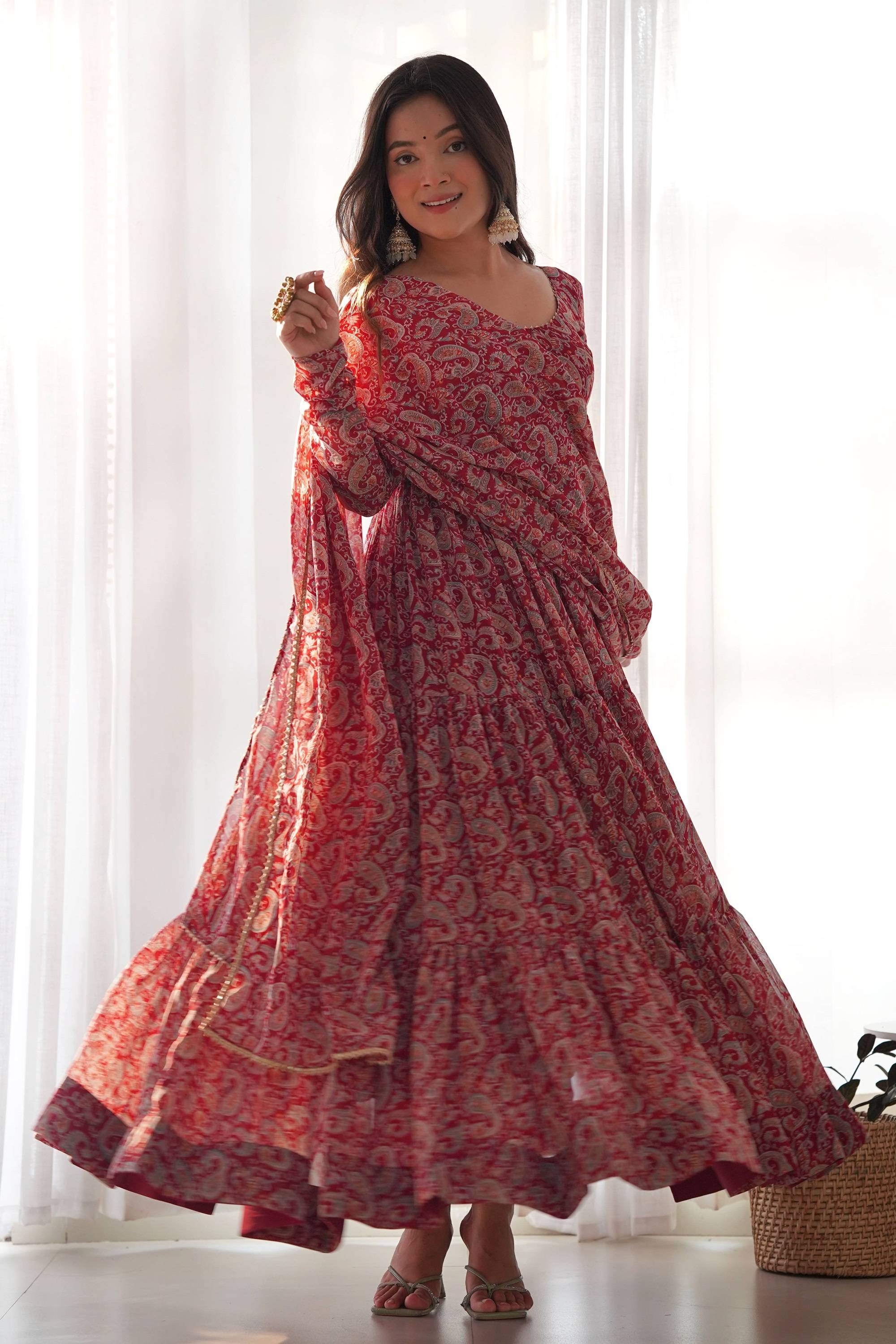 NKB34-MAROON KALAMKARI GOWN S-36 NKB34-MAROON KALAMKARI GOWN S-36