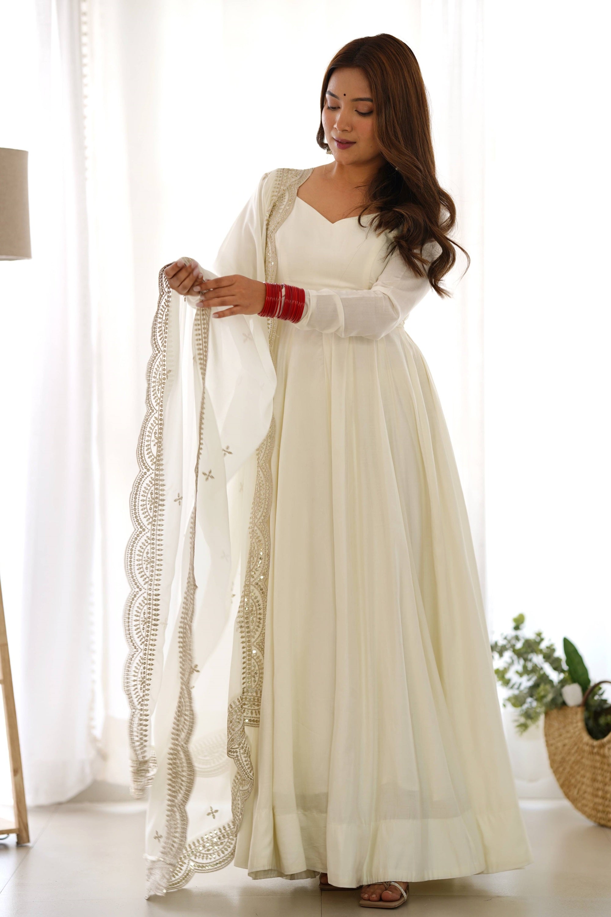 Exquisite White Heavy Pure Romansilk Anarkali Suit with Embroidery Seq