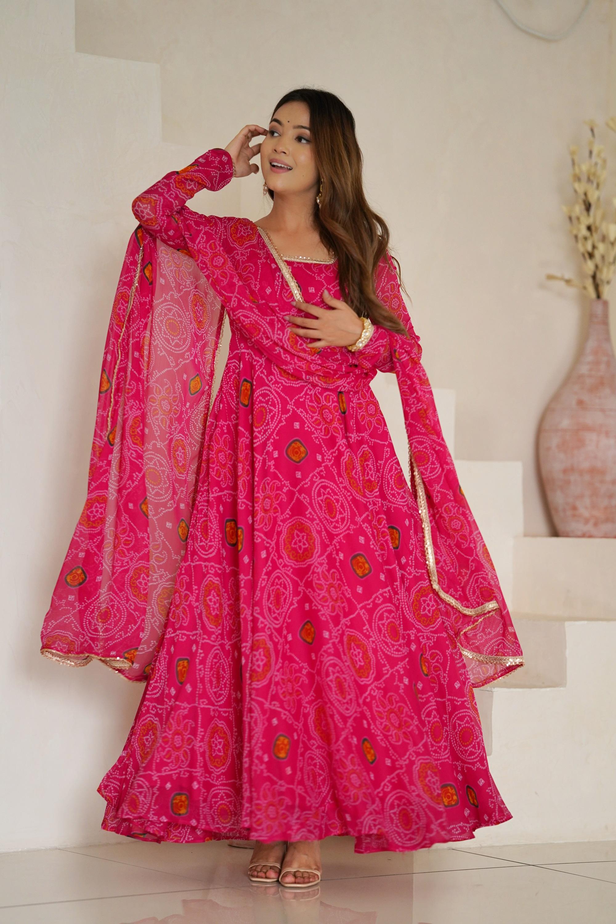 pink color anarkali dress Pink Anarkali
