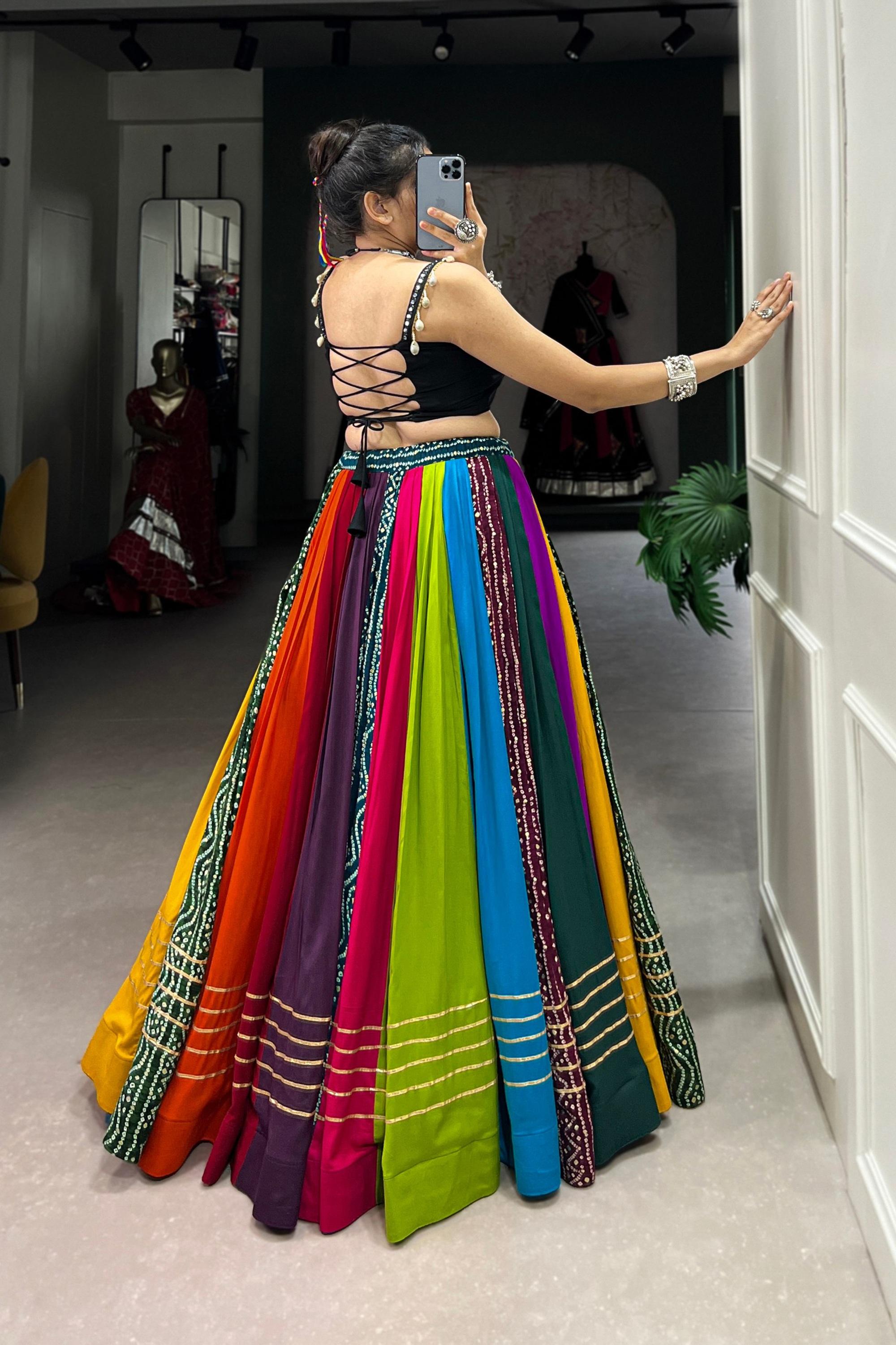 Multi-Color Rainbow Navratri Chaniya Choli - Main Image