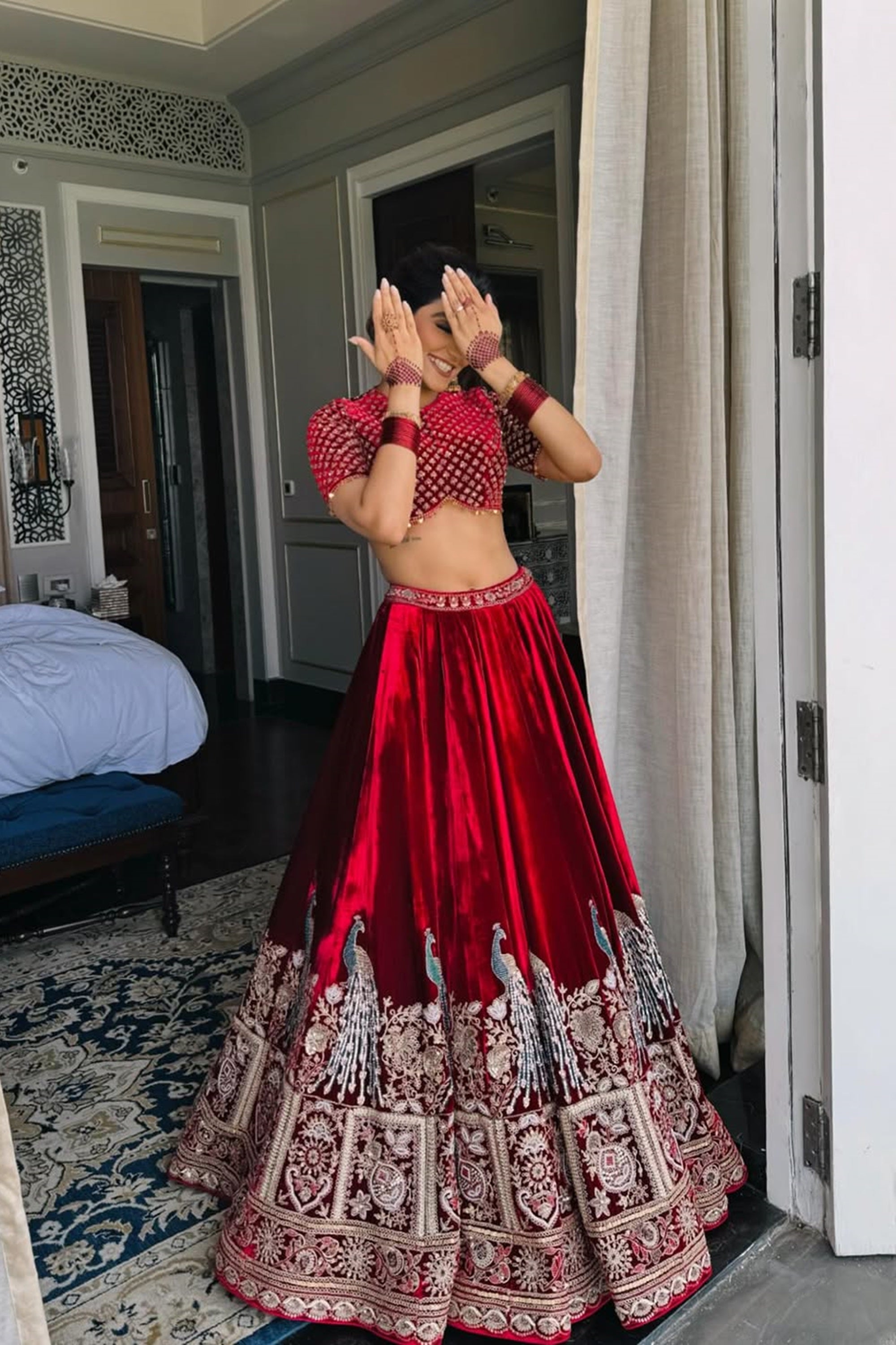 Red Velvet Bollywood Bridal Lehenga Choli