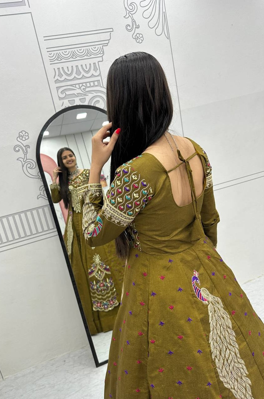 Mustard Green Crop Top Lehenga with Embroidered Shrug Mustard Green Crop Top Lehenga with Embroidered Shrug