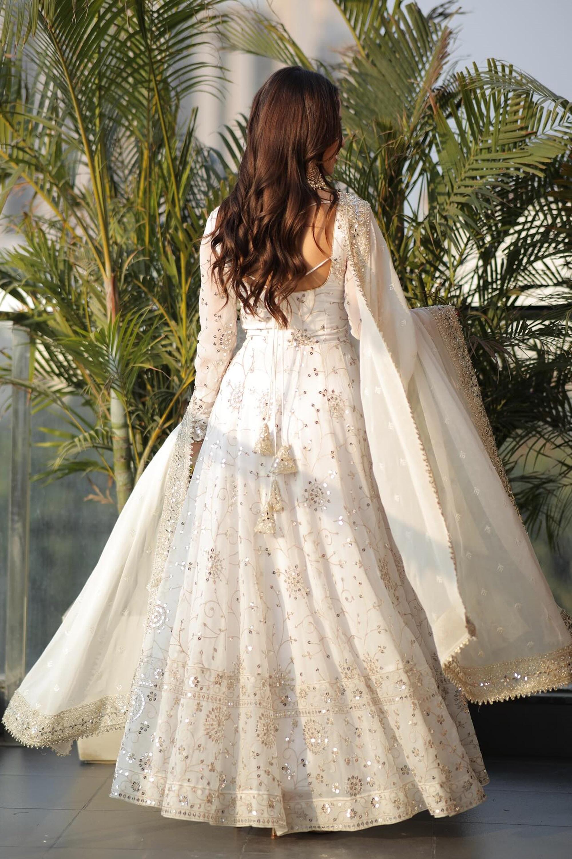 Luxurious White Gown with Sequence Work Dupatta